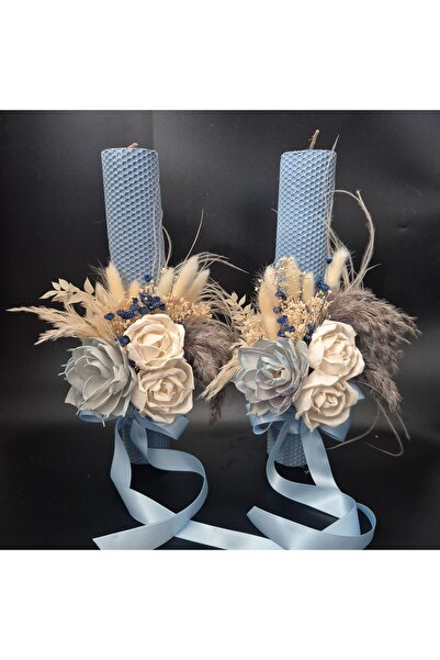 Yellow Tulip Lumanari cununie/nunta 35 cm ceara naturala, flori sola nemurito...