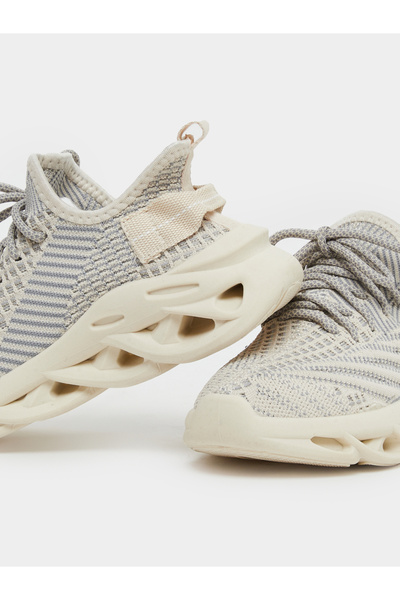 Take Two By Styli Boys Cream Mesh Upper Lace Up Sport Sneakers