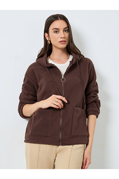 Take Two By Styli Women Brown Teddy Hooded Jacket