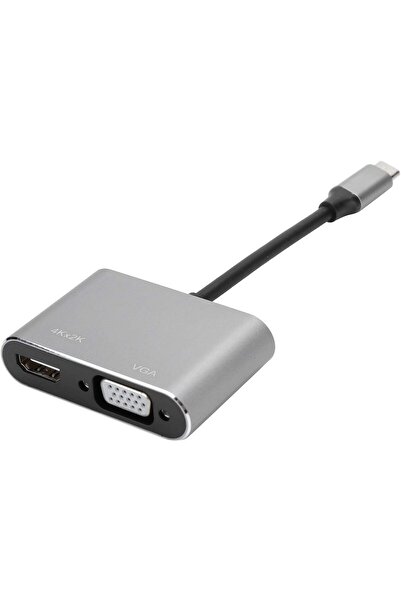 Generic USB-C Smart Hub Adapter with HDMI/VGA Port for Monitor and Projector, Gray, Binsufi, 3 Ports