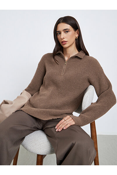 Styli Regular Fit Longline Quarter Zip Sweater