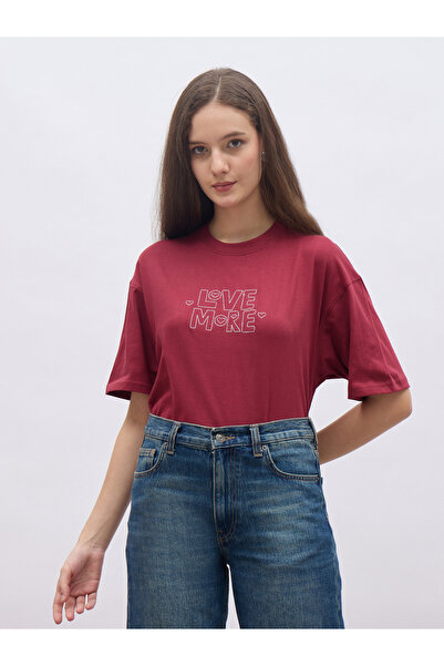 Styli Red Embroidered Oversized T-Shirt