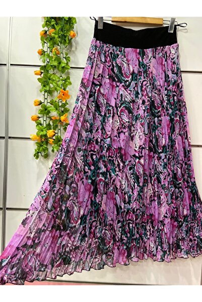 edu collection Fusta boho din șifon cu model, căptușită