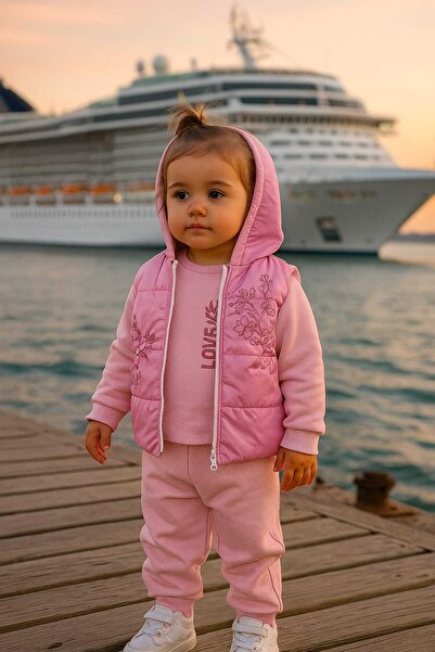 bubiee baby طقم بناتي طقم فيست ثلاثي الخيوط مبطن بالصوف مكون من 3 قطع