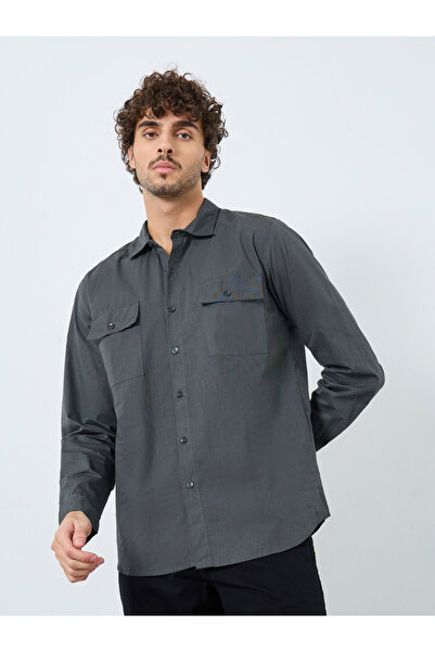 Styli Men Charcoal Chambray Long Sleeve Regular Fit Shirt