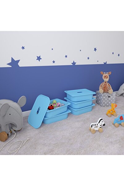 Pratico 5 قطع صندوق تخزين متعدد الأغراض بغطاء أزرق - سلة ألعاب 5ks5k