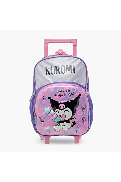 kuromi حقيبة ظهر مطبوعة بعجلات بمقبض قابل للسحب - 16 بوصة