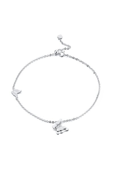 delis 925 silver anklet, JW1808, butterfly pattern, rhodium plated