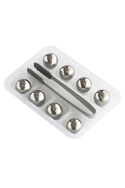 amXea Set de 8 bile răcoritoare reutilizabile din oțel inoxidabil cu clește și cutie de depozitare