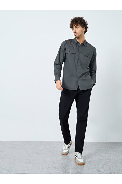 Styli Men Charcoal Chambray Long Sleeve Regular Fit Shirt