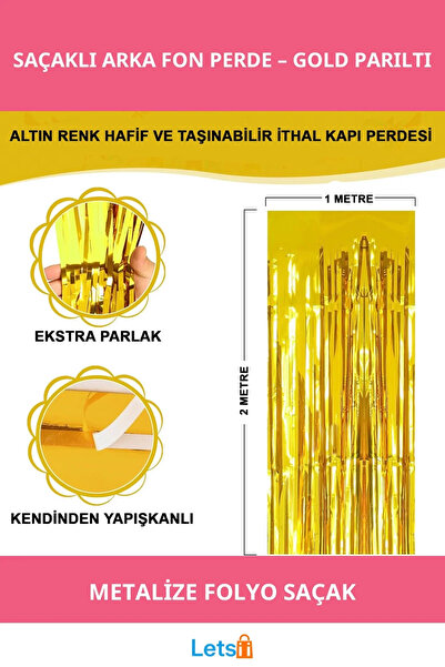 Letsii Extra Metallic Shiny Fringed Gold Background Curtain