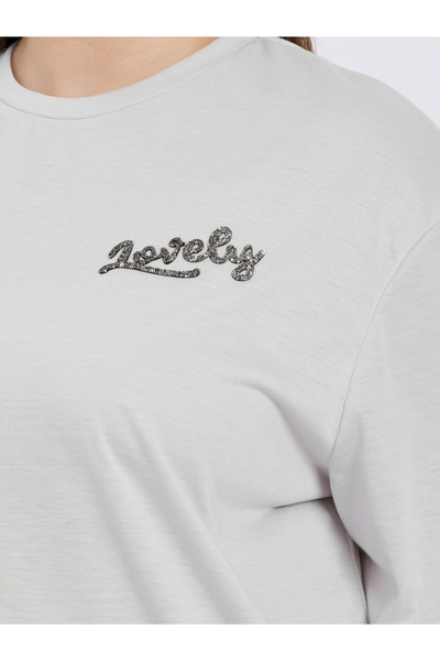 Styli Plus Size Grey Embellished Slogan T-Shirt