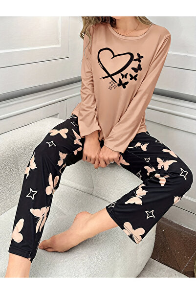 Take Two By Styli Butterfly Graphic Long Sleeve T-Shirt and Pyjama Set