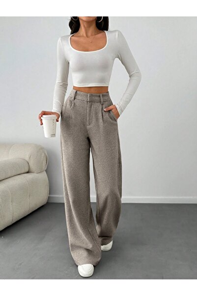 ROAVA kadın Desenli Bol Paça Cepli Pantolon