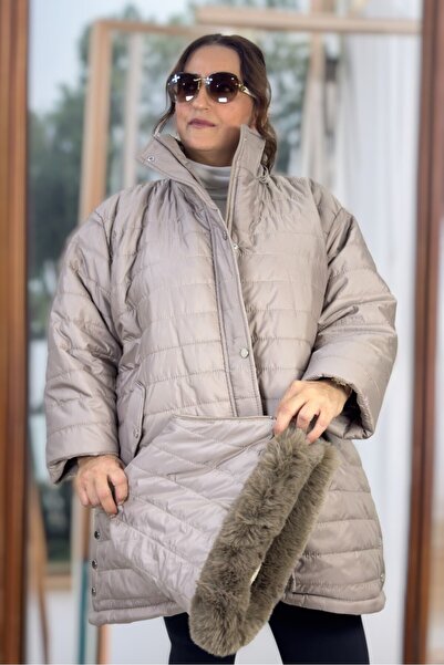 yagmurberen Extra Large Size Inflatable Coat with Hood with Complete Fur Inside
