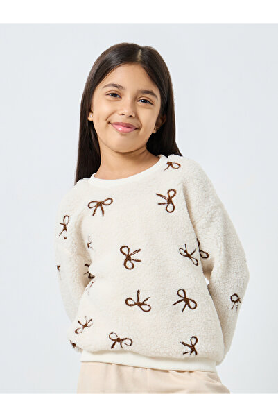 Styli Bow Embroidered Faux Fur Sweatshirt