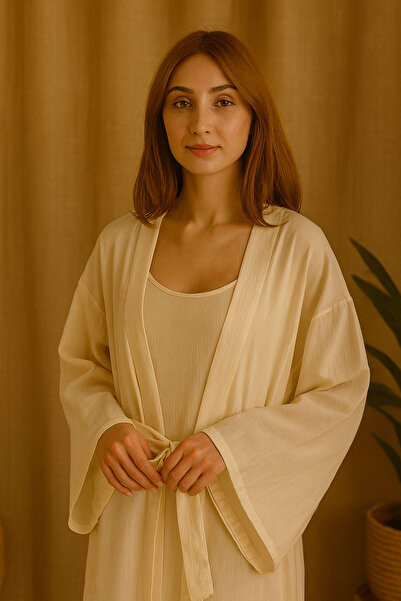 ARİNNASİDE Women's 100% Cotton Pajamas Set Slit Dressing Gown Kimono