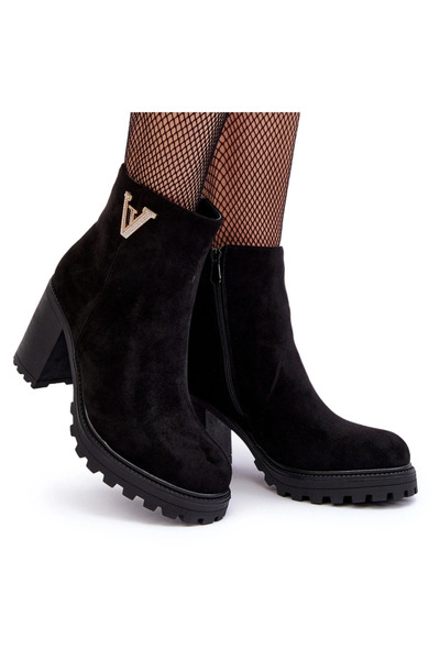 BOTO Cizme de piele de piele de căprioară pe călcâie cu decor negru puternic 39