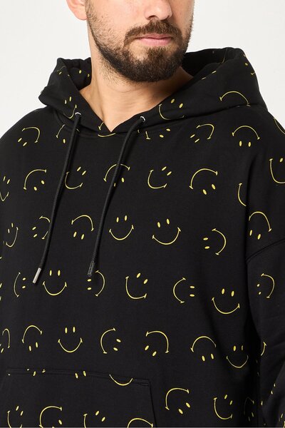 SANDRO x Smiley Men Allover Print Long Sleeve Hoodie, Multicolor