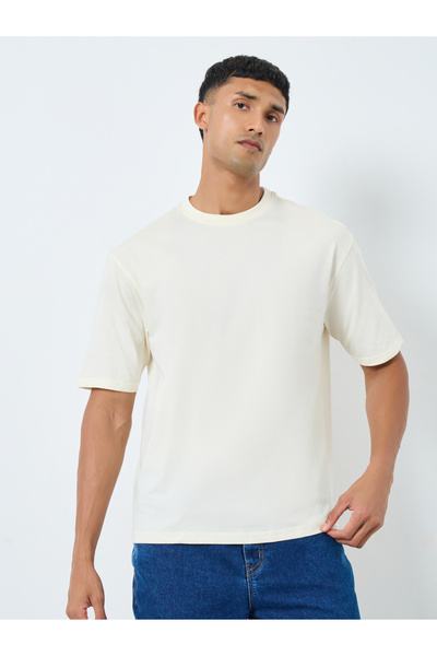 Styli Men Cream Graphic Print Oversized T-Shirt