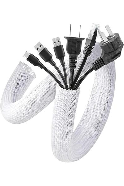Tazweeq Cable Sleeve Cover, 6.6ft Self-Closing Braided Cable Management, White