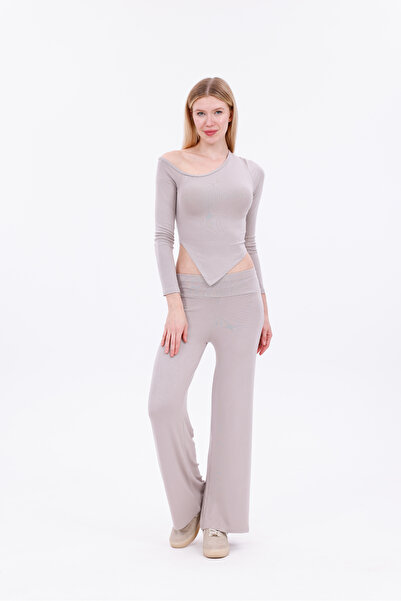 Moda Palmiss Women's Asymmetrical One Shoulder Blouse and Pants Set