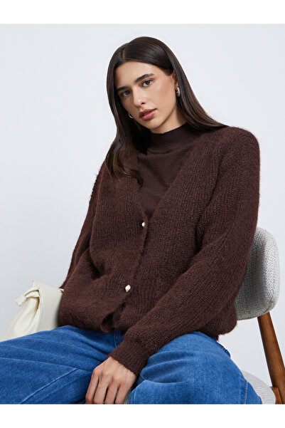 Styli Regular Fit Fuzzy Yarn Button Down Cardigan