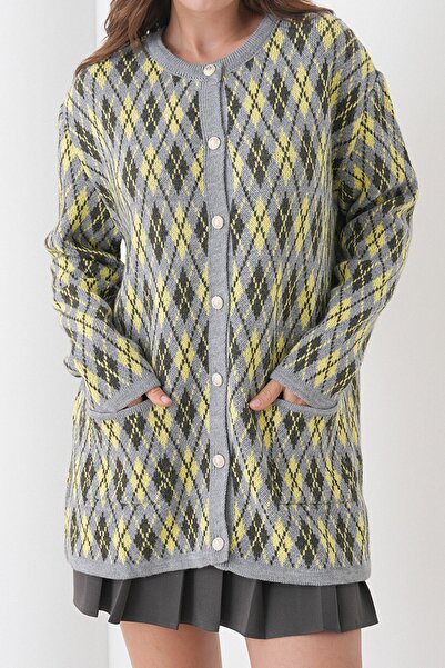 VAGGON Baklava Patterned Buttoned Pocketed Knit Cardigan