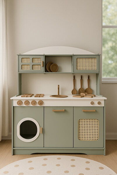 HOBBY HOUSE Ihlamur Hazeranlı Led Işıklı Yeşil Led Hediyeli Mutfak Seti