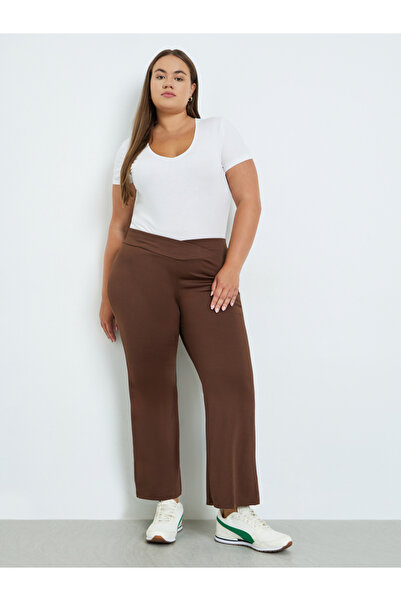Styli Plus Size Brown Flared Trousers