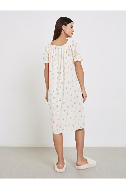 Take Two By Styli Floral Print Ruffle Sleeve Nightdress