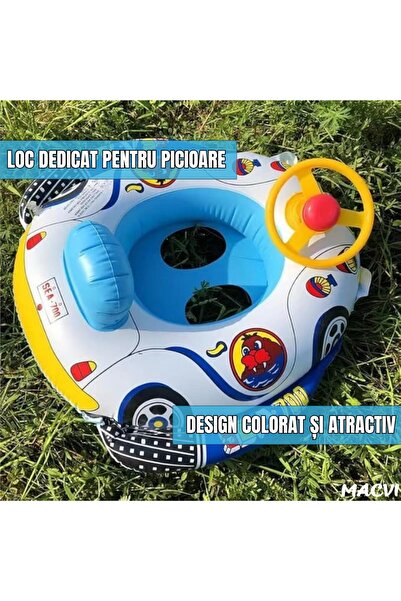 MACVI ® Inflatable Kids Boat 2-in-1, Steering Wheel & Horn, 60x60x30 cm, 6+ Months