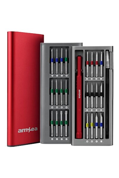 amXea Set șurubelnițe de precizie KINT 26, roșu - 24 biți lungi din oțel S2, ...