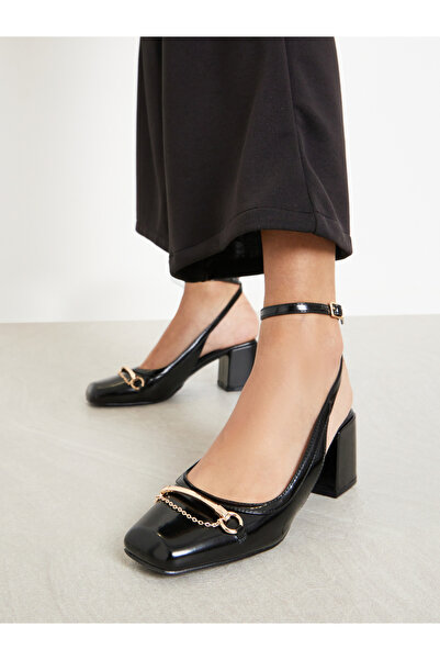 Raid By Styli Black Ankle Strap Square Toe Shoes