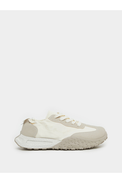 Take Two By Styli Women Printed Panel Stretch-Lace Sneakers