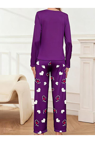 Take Two By Styli Heart Print Long Sleeve T-Shirt and Pyjama Set