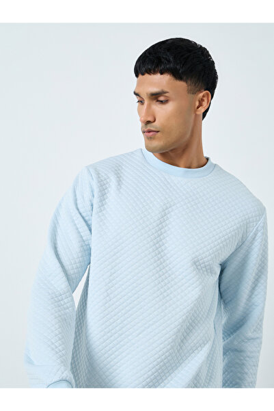 Styli Light Blue Quilted Look Textured Sweatshirt