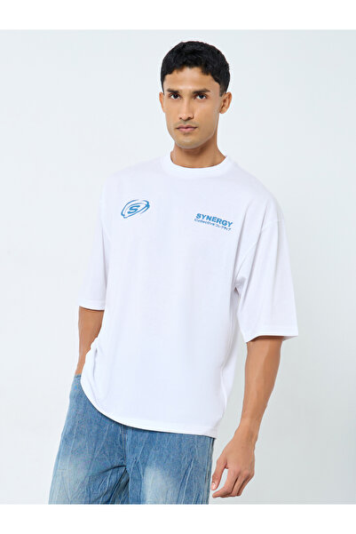 Styli Men White Graphic Print Boxy Fit T-Shirt