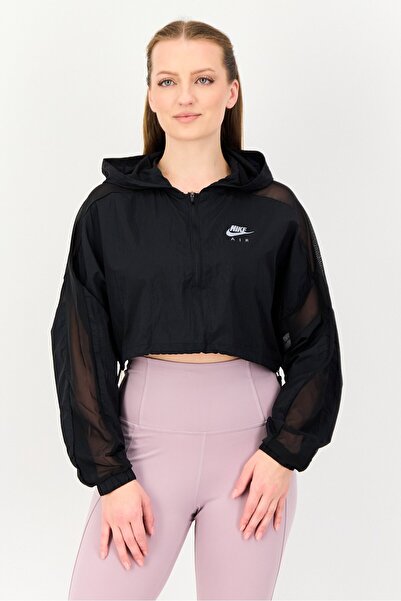 Nike جاكيت جري نسائي فضفاض بأكمام طويلة، أسود