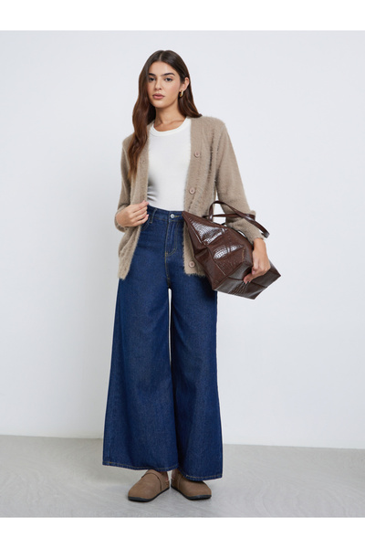 Styli Beige Regular Fit Fuzzy Yarn Cardigan