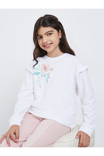 Styli Teens White Floral Print Sweatshirt
