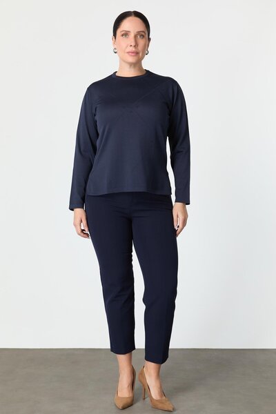 accort Büyük Beden Yuvarlak Yaka Triko kazak-LACI