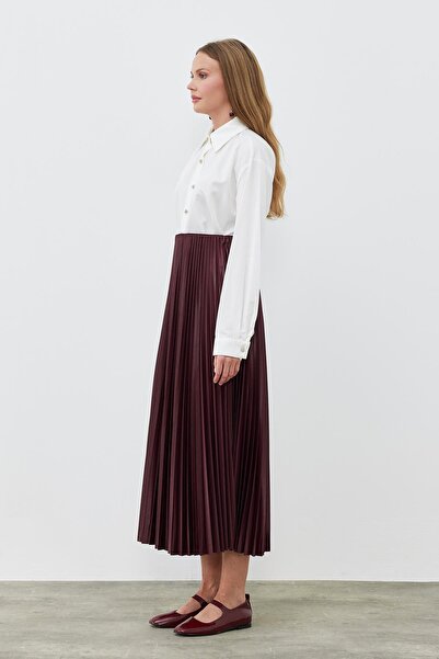 Gülşah collection Leather-Look Pleated Skirt - Burgundy