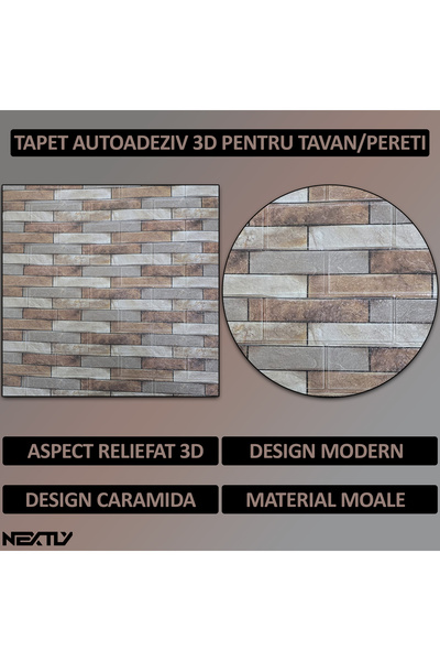 NEXTLY 3D Self-Adhesive Wall Panels, Waterproof & Heat-Resistant, 21.2 sqm Coverage, Brown-Grey