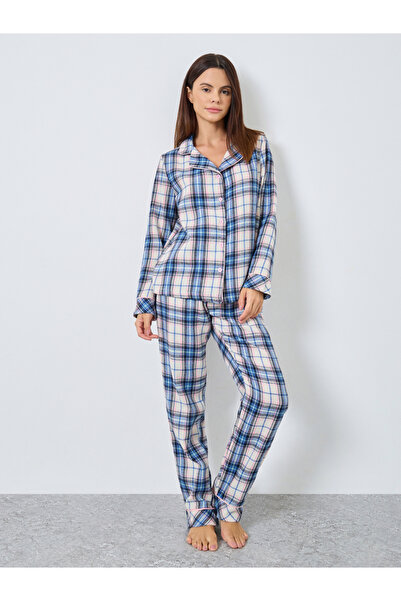 Styli Check Button Placket Shirt and Pyjama Set