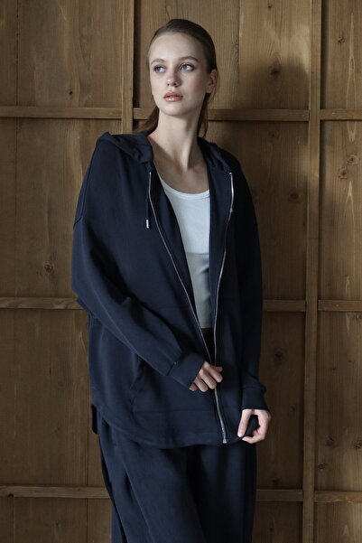 VAGGON Women's Dark Blue High Waist Double Pocket Palazzo Woven Trousers Vs01426