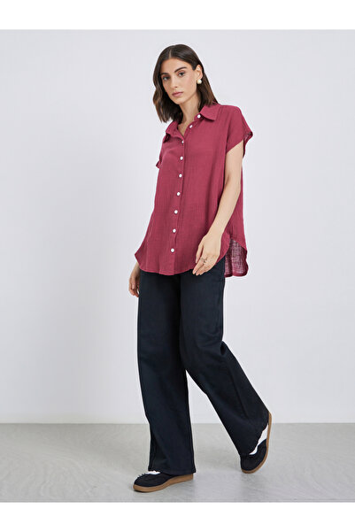 Take Two By Styli Burgundy Longline Shirt with Buttons