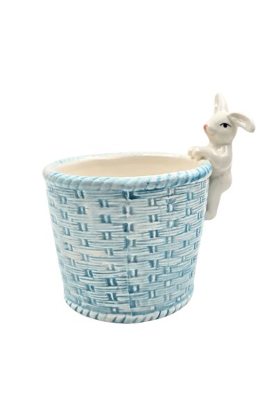 Gift Design Coș decorativ de Paște, din porțelan, culoare albastră, 11x11x13 cm