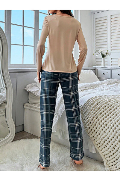 Take Two By Styli Slogan Text T-Shirt and Check Pyjama Set