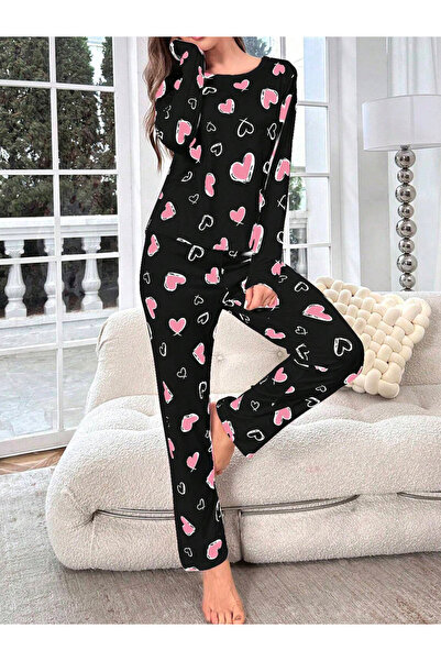 Take Two By Styli Heart Print Long Sleeve T-Shirt and Pyjama Set